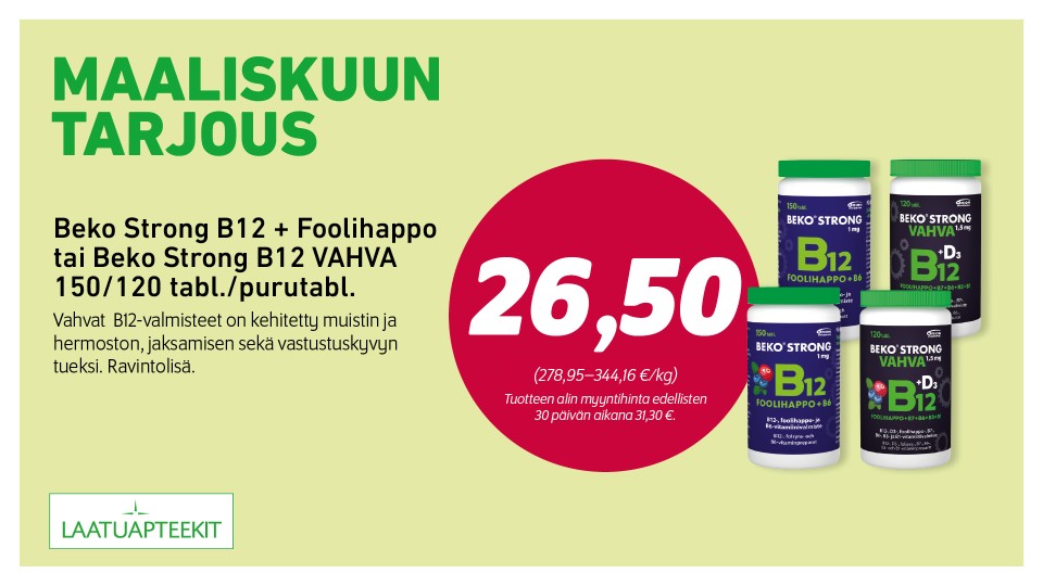 Beko Strong B12 + Foolihappo tai Beko Strong B12 VAHVA 150/120 tabl./purutabl.