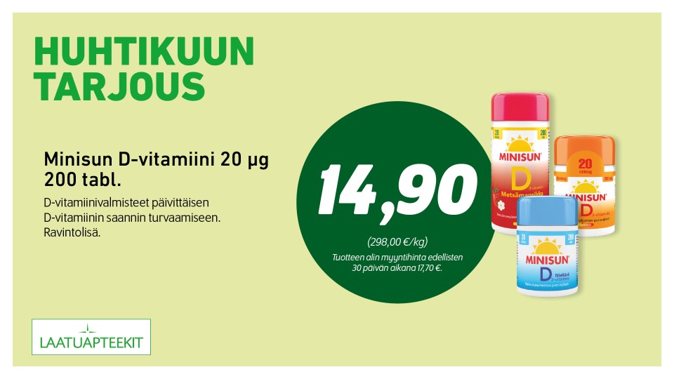 Minisun D-vitamiini 20 µg 200 tabl.