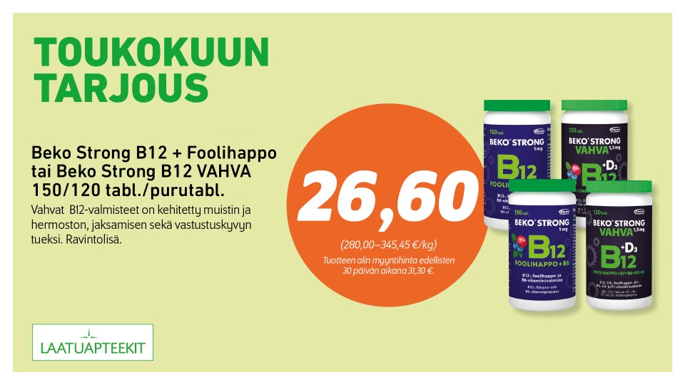 Beko Strong B12 + Foolihappo tai Beko Strong B12 VAHVA 150/120 tabl./purutabl.
