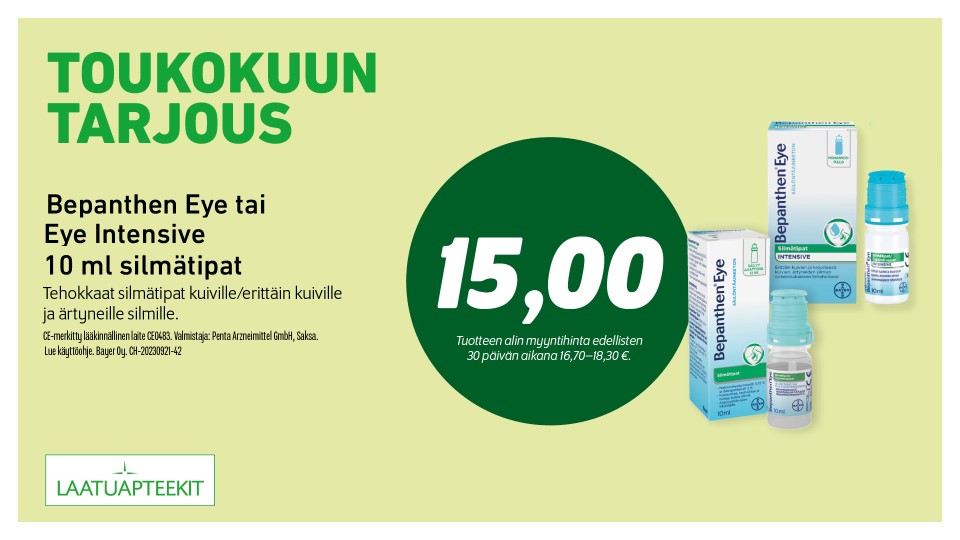 Bepanthen Eye tai Eye Intensive 10 ml silmätipat