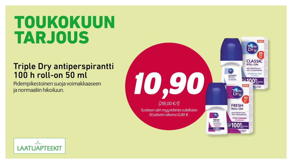 Triple Dry antiperspirantti 100 h roll-on 50 ml