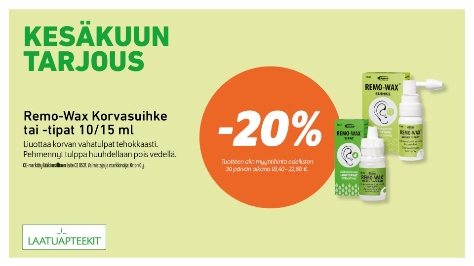 Remo-Wax Korvasuihke tai -tipat 10/15 ml  -20 %