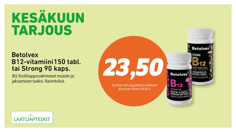 Betolvex B12-vitamiini 150 tabl. tai Strong 90 kaps.