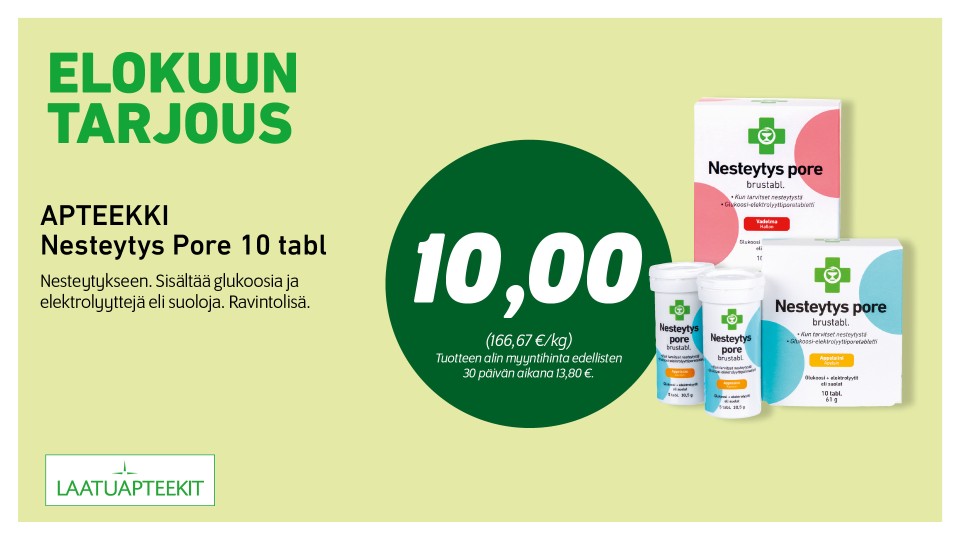 Apteekki Nesteytys Pore 10 tabl.