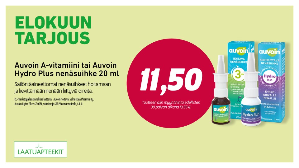 Auvoin A-vitamiini tai Auvoin Hydro Plus nenäsuihke 20 ml