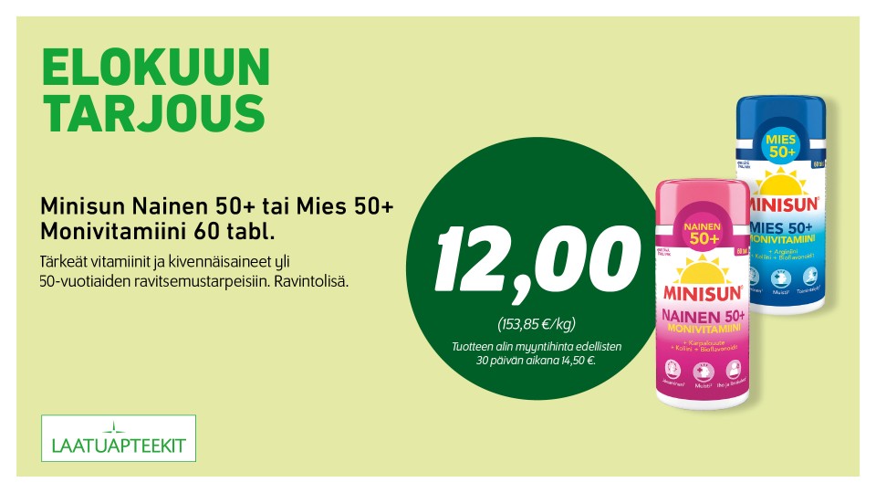 Minisun Nainen 50+ tai Mies 50+ Monivitamiini 60 tabl.