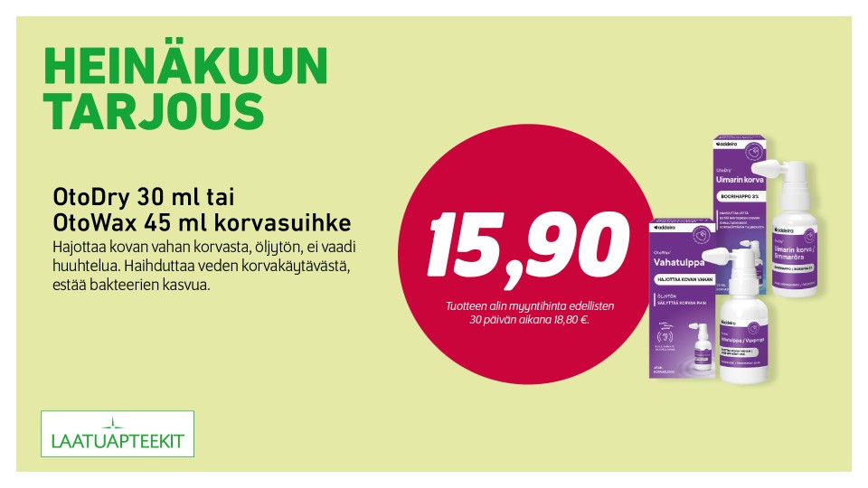OtoDry 30 ml tai OtoWax 45 ml korvasuihke