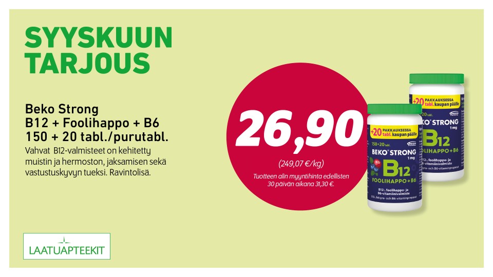 Beko Strong B12 + Foolihappo + B6 150 + 20 tabl./purutabl.