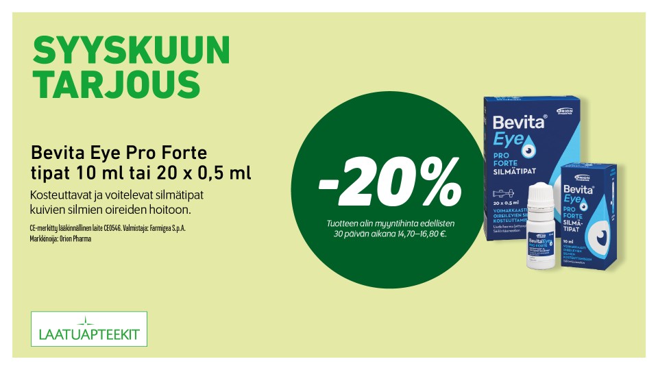 Bevita Eye Pro Forte tipat 10 ml tai 20 x 0,5 ml  -20 %