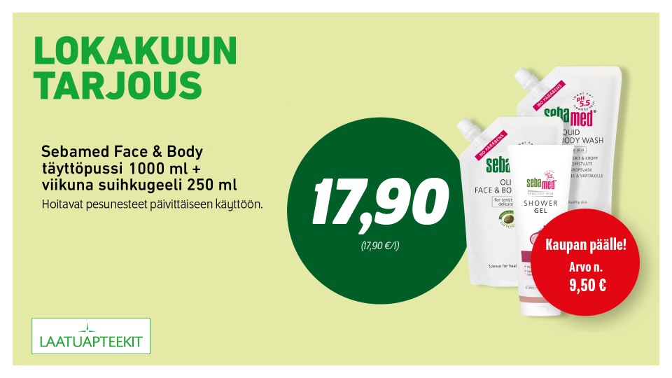 Sebamed Face & Body täyttöpussi 1000 ml + viikuna suihkugeeli 250 ml